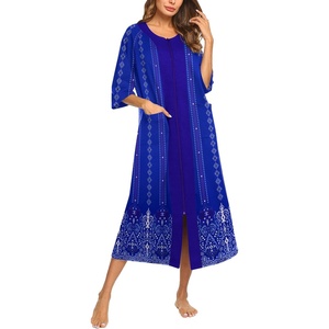 image:imageEkouaer Robes For Women Zipper Front 34 Sleeve Housecoats with PocketsBlue Floral