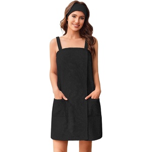 image:imageEkouaer Towel Robe for Women Short Spa Bath Wrap Towel Wrap Shower RobeBlack