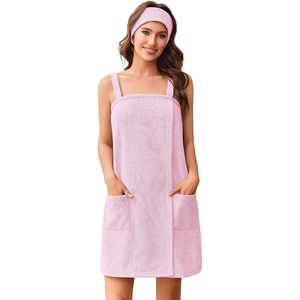 image:imageEkouaer Towel Robe for Women Short Spa Bath Wrap Towel Wrap Shower RobePink