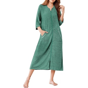 image:imageEkouaer Zipper Robes for Women 34 Sleeve Bathrobe Lightweight House CoatsBright Green