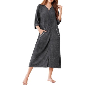 image:imageEkouaer Zipper Robes for Women 34 Sleeve Bathrobe Lightweight House CoatsGray