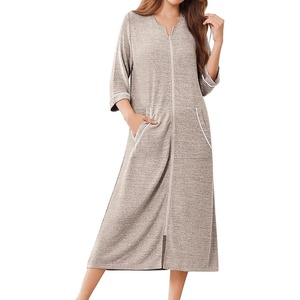 image:imageEkouaer Zipper Robes for Women 34 Sleeve Bathrobe Lightweight House CoatsKhaki