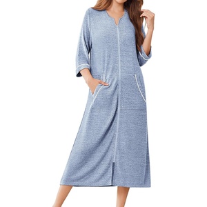 image:imageEkouaer Zipper Robes for Women 34 Sleeve Bathrobe Lightweight House CoatsLight Blue
