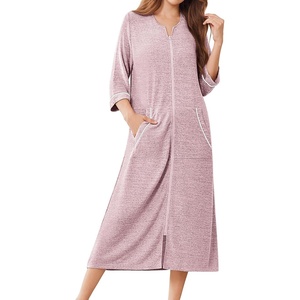 image:imageEkouaer Zipper Robes for Women 34 Sleeve Bathrobe Lightweight House CoatsLight Pink