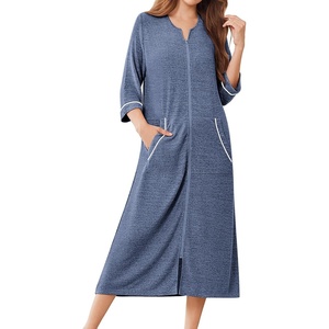 image:imageEkouaer Zipper Robes for Women 34 Sleeve Bathrobe Lightweight House CoatsNavy Blue