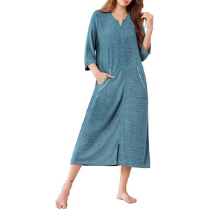 image:imageEkouaer Zipper Robes for Women 34 Sleeve Bathrobe Lightweight House CoatsSky Lake Blue