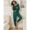image:imageEkouaer 2 Pack Womens Pajama Sets Long Sleeve Lounge Sets Soft Pj Loungewear SleepwearBugGreen