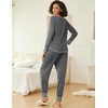 image:imageEkouaer 2 Pack Womens Pajama Sets Long Sleeve Lounge Sets Soft Pj Loungewear SleepwearDeep GreyArmy Green