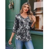 image:imageEkouaer 34 Length Sleeve Womens Tops V Neck Blouses Casual Pleated ShirtsBlack Grey Printed