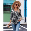 image:imageEkouaer 34 Length Sleeve Womens Tops V Neck Blouses Casual Pleated ShirtsBlack Grey Printed