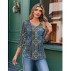 image:imageEkouaer 34 Length Sleeve Womens Tops V Neck Blouses Casual Pleated ShirtsBlue Boho