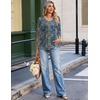 image:imageEkouaer 34 Length Sleeve Womens Tops V Neck Blouses Casual Pleated ShirtsBlue Boho