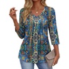 image:imageEkouaer 34 Length Sleeve Womens Tops V Neck Blouses Casual Pleated ShirtsBlue Boho
