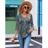 image:imageEkouaer 34 Length Sleeve Womens Tops V Neck Blouses Casual Pleated ShirtsBlue Boho