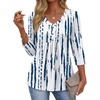 image:imageEkouaer 34 Length Sleeve Womens Tops V Neck Blouses Casual Pleated ShirtsBlue White Striped