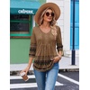 image:imageEkouaer 34 Length Sleeve Womens Tops V Neck Blouses Casual Pleated ShirtsBrown Boho