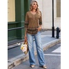 image:imageEkouaer 34 Length Sleeve Womens Tops V Neck Blouses Casual Pleated ShirtsBrown Boho