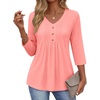 image:imageEkouaer 34 Length Sleeve Womens Tops V Neck Blouses Casual Pleated ShirtsCoral