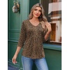 image:imageEkouaer 34 Length Sleeve Womens Tops V Neck Blouses Casual Pleated ShirtsLeopard Print