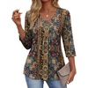 image:imageEkouaer 34 Length Sleeve Womens Tops V Neck Blouses Casual Pleated ShirtsMulticolor Boho