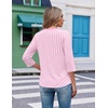 image:imageEkouaer 34 Length Sleeve Womens Tops V Neck Blouses Casual Pleated ShirtsPink Stripes