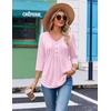 image:imageEkouaer 34 Length Sleeve Womens Tops V Neck Blouses Casual Pleated ShirtsPink Stripes