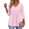 image:imageEkouaer 34 Length Sleeve Womens Tops V Neck Blouses Casual Pleated ShirtsPink Stripes