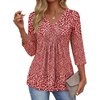 image:imageEkouaer 34 Length Sleeve Womens Tops V Neck Blouses Casual Pleated ShirtsRed Floral