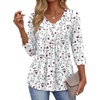 image:imageEkouaer 34 Length Sleeve Womens Tops V Neck Blouses Casual Pleated ShirtsWhite Floral