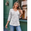 image:imageEkouaer 34 Length Sleeve Womens Tops V Neck Blouses Casual Pleated ShirtsWhite Floral