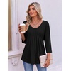 image:imageEkouaer 34 Length Sleeve Womens Tops V Neck Blouses Pleated Casual ShirtsBlack