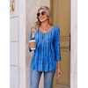 image:imageEkouaer 34 Length Sleeve Womens Tops V Neck Blouses Pleated Casual ShirtsBlue Abstract Stripe