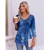 image:imageEkouaer 34 Length Sleeve Womens Tops V Neck Blouses Pleated Casual ShirtsBlue Floral