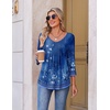 image:imageEkouaer 34 Length Sleeve Womens Tops V Neck Blouses Pleated Casual ShirtsBlue Floral