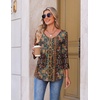 image:imageEkouaer 34 Length Sleeve Womens Tops V Neck Blouses Pleated Casual ShirtsBoho Mz721