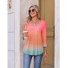image:imageEkouaer 34 Length Sleeve Womens Tops V Neck Blouses Pleated Casual ShirtsGradient Pink