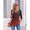 image:imageEkouaer 34 Length Sleeve Womens Tops V Neck Blouses Pleated Casual ShirtsGradient Red