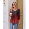 image:imageEkouaer 34 Length Sleeve Womens Tops V Neck Blouses Pleated Casual ShirtsGradient Red