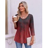 image:imageEkouaer 34 Length Sleeve Womens Tops V Neck Blouses Pleated Casual ShirtsGradient Red