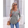 image:imageEkouaer 34 Length Sleeve Womens Tops V Neck Blouses Pleated Casual ShirtsGrey Floral