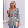 image:imageEkouaer 34 Length Sleeve Womens Tops V Neck Blouses Pleated Casual ShirtsGrey Floral