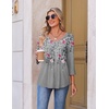 image:imageEkouaer 34 Length Sleeve Womens Tops V Neck Blouses Pleated Casual ShirtsGrey Floral