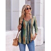 image:imageEkouaer 34 Length Sleeve Womens Tops V Neck Blouses Pleated Casual ShirtsMulti Striped