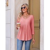 image:imageEkouaer 34 Length Sleeve Womens Tops V Neck Blouses Pleated Casual ShirtsPink