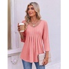 image:imageEkouaer 34 Length Sleeve Womens Tops V Neck Blouses Pleated Casual ShirtsPink