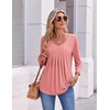 image:imageEkouaer 34 Length Sleeve Womens Tops V Neck Blouses Pleated Casual ShirtsPink