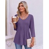 image:imageEkouaer 34 Length Sleeve Womens Tops V Neck Blouses Pleated Casual ShirtsPurple