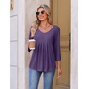 image:imageEkouaer 34 Length Sleeve Womens Tops V Neck Blouses Pleated Casual ShirtsPurple