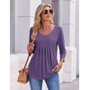 image:imageEkouaer 34 Length Sleeve Womens Tops V Neck Blouses Pleated Casual ShirtsPurple