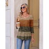 image:imageEkouaer 34 Length Sleeve Womens Tops V Neck Blouses Pleated Casual ShirtsStripe Brown